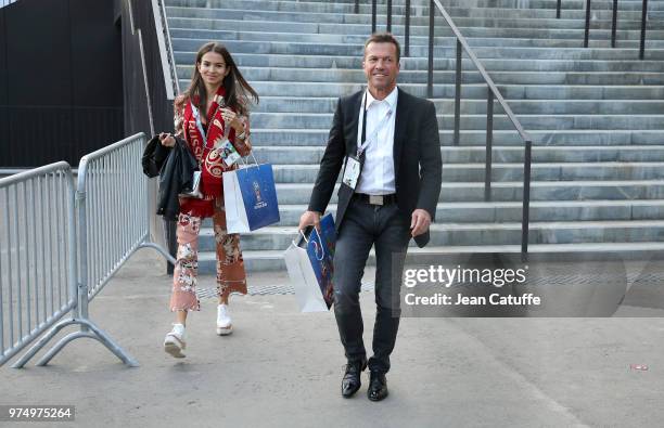 Lothar Matthaus ans his wife Anastasia Klimko following the 2018 FIFA World Cup Russia group A match between Russia and Saudi Arabia at Luzhniki...