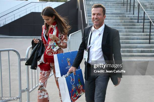 Lothar Matthaus ans his wife Anastasia Klimko following the 2018 FIFA World Cup Russia group A match between Russia and Saudi Arabia at Luzhniki...