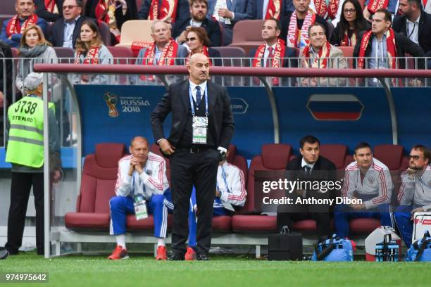 Stanislav Cherchesov coach of Russia during the 2018 FIFA World Cup Russia group A match between Russia and Saudi Arabia at Luzhniki Stadium on June...