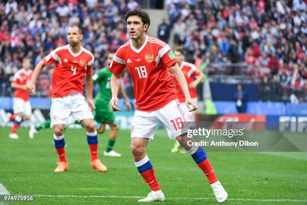Yuri Zhirkov of Russia during the 2018 FIFA World Cup Russia group A match between Russia and Saudi Arabia at Luzhniki Stadium on June 14, 2018 in...