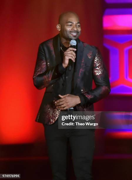 Brandon Victor Dixon performs onstage during the Songwriters Hall of Fame 49th Annual Induction and Awards Dinner at New York Marriott Marquis Hotel...