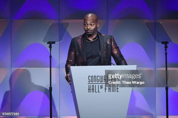 Brandon Victor Dixon speaks onstage during the Songwriters Hall of Fame 49th Annual Induction and Awards Dinner at New York Marriott Marquis Hotel on...