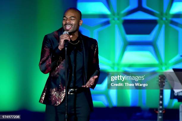 Brandon Victor Dixon performs onstage during the Songwriters Hall of Fame 49th Annual Induction and Awards Dinner at New York Marriott Marquis Hotel...