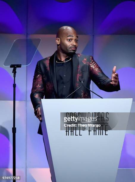 Brandon Victor Dixon speaks onstage during the Songwriters Hall of Fame 49th Annual Induction and Awards Dinner at New York Marriott Marquis Hotel on...