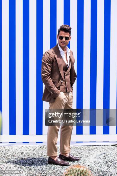 Frank Gallucci, wearing a brown suit and Preventi by Frank Gallucci shoes, is seen during the 94th Pitti Immagine Uomo at Fortezza Da Basso on June...