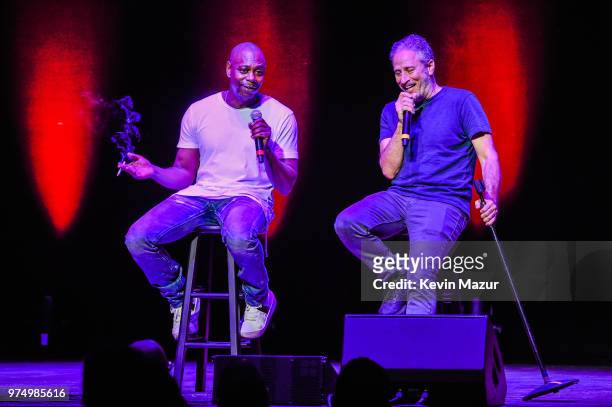 Comedians Dave Chappelle and Jon Stewart kick off a limited three-city run at Wang Theatre at Boch Center on June 13, 2018 in Boston, Massachusetts.