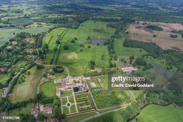 Aerial view of Penshurst Palace in Kent. This medieval house built in 1341, is located on northern bank of the River Medway, 5 miles north-east of...