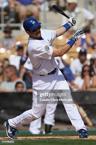 Casey Blake of the Los Angeles Dodgers bats against the Chicago White Sox during a spring training game at The Ballpark at Camelback Ranch on March...