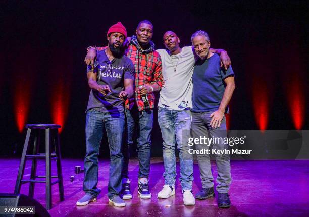 Following their individual stand up sets, the comedic trio of Dave Chappelle, Jon Stewart and Michael Che, as well as host Wil Sylvince, took the...