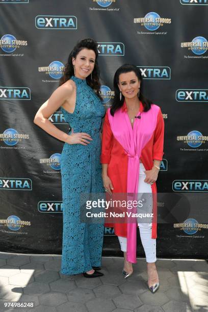 Jennifer Bartels and Kyle Richards visit "Extra" at Universal Studios Hollywood on June 14, 2018 in Universal City, California.