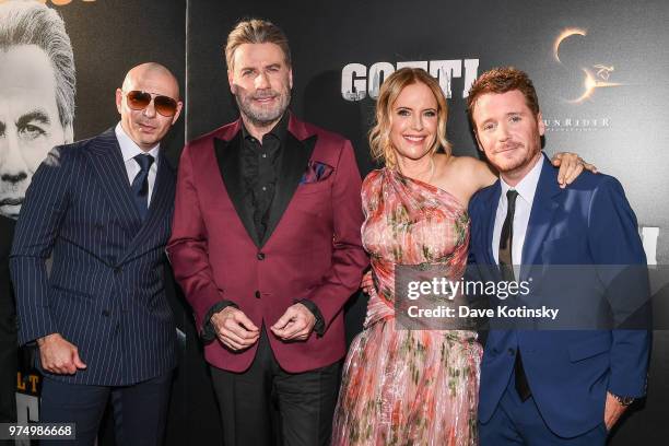 Pitbull, John Travolta, Kelly Preston and Kevin Connolly attend the New York premiere of Gotti starring John Travolta, in theaters June 15, 2018 on...