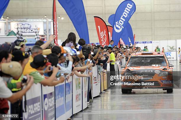 Henning Solberg of Norway and Ilka Minor of Austria compete in their Stobart Ford Focus during Leg 2 of the WRC Rally Mexico on March 6, 2010 in...