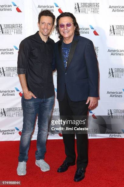 Jason Mraz and Rudy Perez attend the 2018 Songwriters Hall of Fame Induction and Awards Gala at the New York Marriott Marquis Hotel on June 14, 2018...