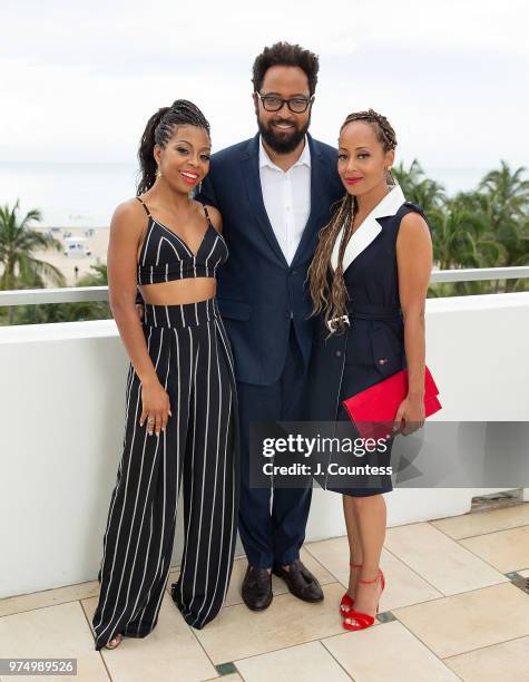 Actors Bresha Webb, Diallo Riddle and Essence Atkins pose for a portrait at the 22nd Annual American Black Film Festival at the Loews Miami Beach...