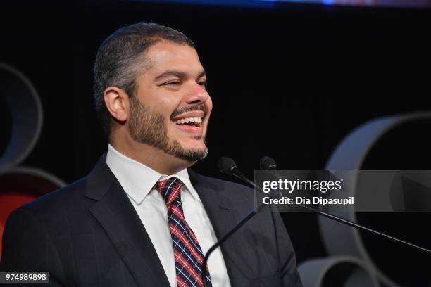 Players President Ahmad Nassar accepts the Legacy Award 2018 Up2Us Sports Gala celebrates Service Through Sports at Guastavino's on June 14, 2018 in...