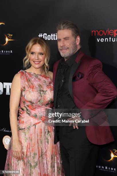 Kelly Preston and John Travolta attend the New York Premiere of "Gotti" at SVA Theater on June 14, 2018 in New York City.