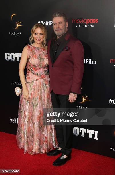 Kelly Preston and John Travolta attend the New York Premiere of "Gotti" at SVA Theater on June 14, 2018 in New York City.