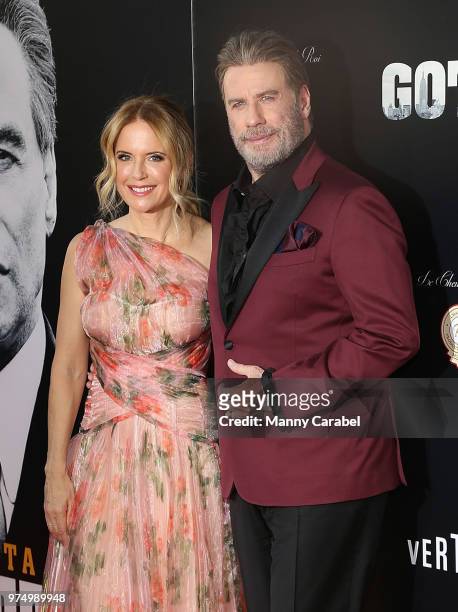 Kelly Preston and John Travolta attend the New York Premiere of "Gotti" at SVA Theater on June 14, 2018 in New York City.