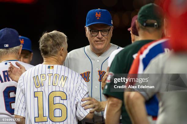 Rep Joseph Crowley shakes hands with Republican players following the Congressional Baseball Game on June 14, 2018 in Washington, DC. This is the...