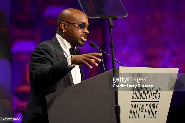 Songwriters Hall of Fame Inductee Jermaine Dupri speaks onstage during the Songwriters Hall of Fame 49th Annual Induction and Awards Dinner at New...