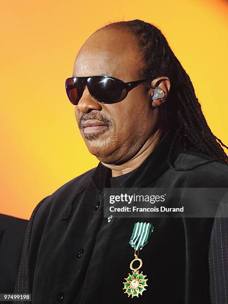 Singer Stevie Wonder performs on stage during the 25th Victoires de la Musique yearly French music awards ceremony at Zenith de Paris on March 6,...