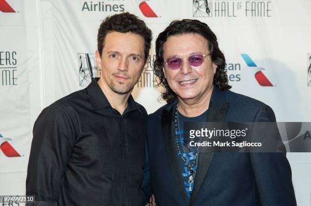Jason Mraz and Rudy Perez attend the 2018 Songwriter's Hall Of Fame Induction and Awards Gala at New York Marriott Marquis Hotel on June 14, 2018 in...