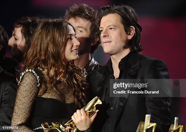 French singers Benjamin Biolay and Izia are seen at the 25th Victoires de la Musique yearly French music awards ceremony at Zenith de Paris on March...