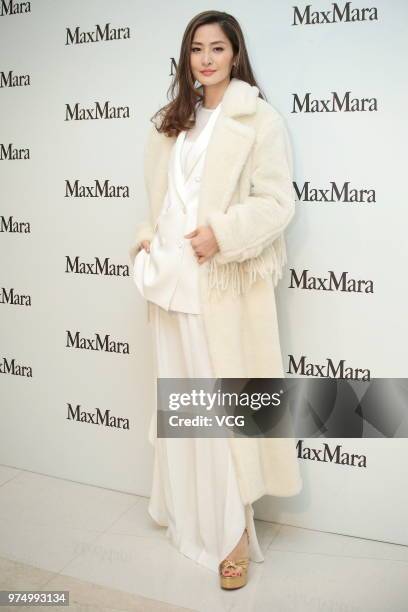Actress Kathy Chow Man-Kei attends MaxMara launch event on June 14, 2018 in Hong Kong, China.