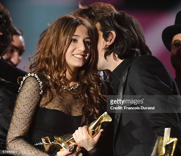 French singers Benjamin Biolay and Izia are seen at the 25th Victoires de la Musique yearly French music awards ceremony at Zenith de Paris on March...
