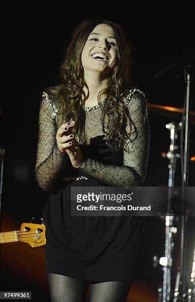 French singer Izia performs on stage during the 25th Victoires de la Musique yearly French music awards ceremony at Zenith de Paris on March 6, 2010...