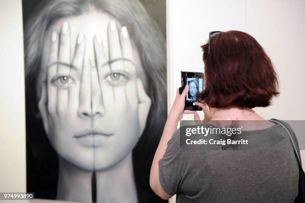 General view of atmosphere at the Tigran Tsitoghdzyan "Uncanny" show at Allouche Gallery on June 14, 2018 in New York City.