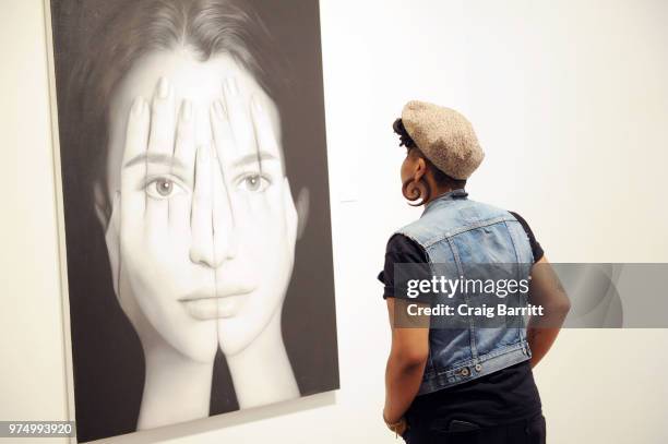 General view of atmosphere at the Tigran Tsitoghdzyan "Uncanny" show at Allouche Gallery on June 14, 2018 in New York City.