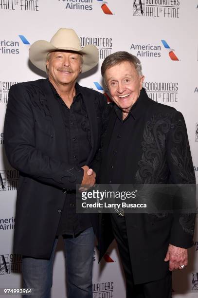 Songwriters Hall of Fame Inductees Alan Jackson and Bill Anderson pose backstage during the Songwriters Hall of Fame 49th Annual Induction and Awards...