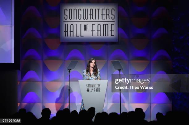 Hal David Starlight Award Honoree Sara Bareilles speaks onstage during the Songwriters Hall of Fame 49th Annual Induction and Awards Dinner at New...