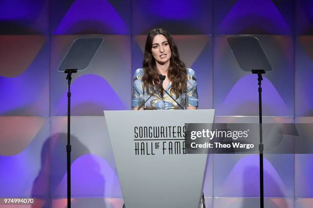 Hal David Starlight Award Honoree Sara Bareilles speaks onstage during the Songwriters Hall of Fame 49th Annual Induction and Awards Dinner at New...