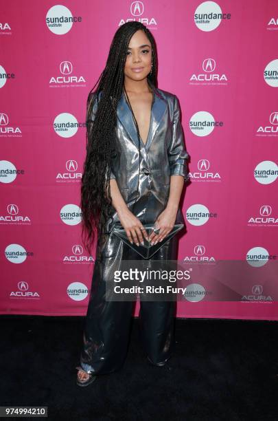 Tessa Thompson attends the Sundance Institute at Sundown Summer Benefit at the Ace Hotel on June 14, 2018 in Los Angeles, California.