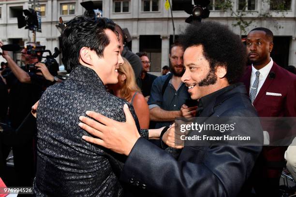 Steven Yeun and Boots Riley attend the Sundance Institute at Sundown Summer Benefit at the Ace Hotel on June 14, 2018 in Los Angeles, California.