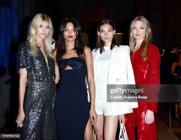 Devon Windsor, Lameka Fox, Charlee Fraser and Martha Hunt attend FIT's 2018 Annual Awards Gala at Cipriani 42nd Street on June 14, 2018 in New York...