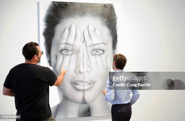General view of atmosphere at the Tigran Tsitoghdzyan "Uncanny" show at Allouche Gallery on June 14, 2018 in New York City.