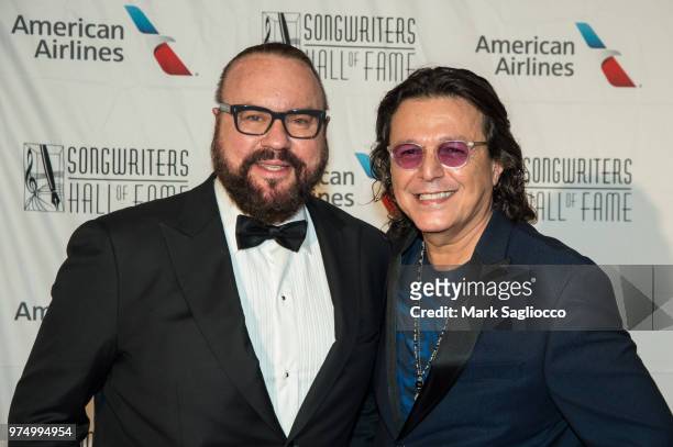 Desmond Child and Rudy Perez attend the 2018 Songwriter's Hall Of Fame Induction and Awards Gala at New York Marriott Marquis Hotel on June 14, 2018...