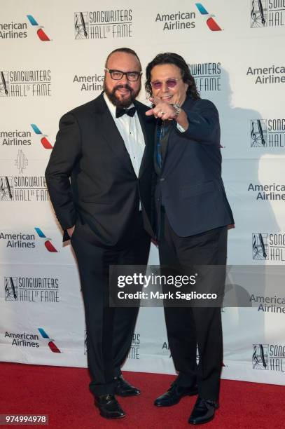 Desmond Child and Rudy Perez attend the 2018 Songwriter's Hall Of Fame Induction and Awards Gala at New York Marriott Marquis Hotel on June 14, 2018...