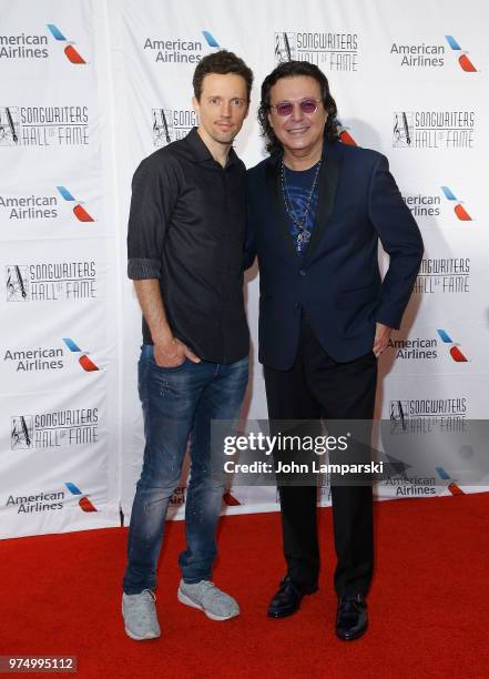 Jason Mraz and Rudy Perez attend 2018 Songwriter's Hall of Fame Induction and Awards Gala at New York Marriott Marquis Hotel on June 14, 2018 in New...