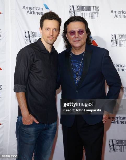 Jason Mraz and Rudy Perez attend 2018 Songwriter's Hall of Fame Induction and Awards Gala at New York Marriott Marquis Hotel on June 14, 2018 in New...