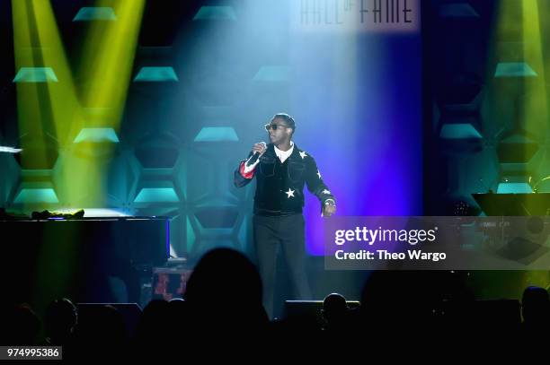 Leon Bridges performs onstage during the Songwriters Hall of Fame 49th Annual Induction and Awards Dinner at New York Marriott Marquis Hotel on June...