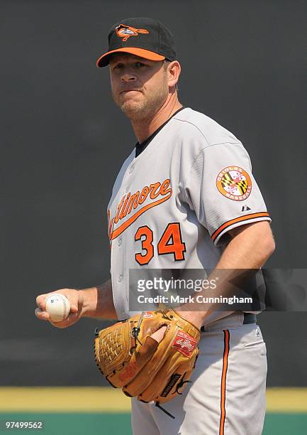 Kevin Millwood of the Baltimore Orioles pitches against the Detroit Tigers during a spring training game at Joker Marchant Stadium on March 6, 2010...