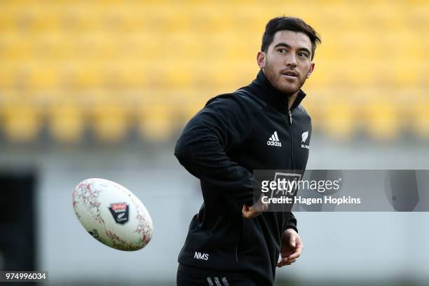 Nehe Milner-Skudder in action during the New Zealand All Blacks Captain's Run at Westpac Stadium on June 15, 2018 in Wellington, New Zealand.