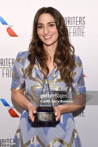 Hal David Starlight Award Honoree Sara Bareilles poses with her award backstage during the Songwriters Hall of Fame 49th Annual Induction and Awards...
