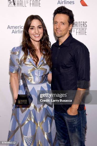 Hal David Starlight Award Honoree Sara Bareilles and Jason Mraz pose backstage during the Songwriters Hall of Fame 49th Annual Induction and Awards...