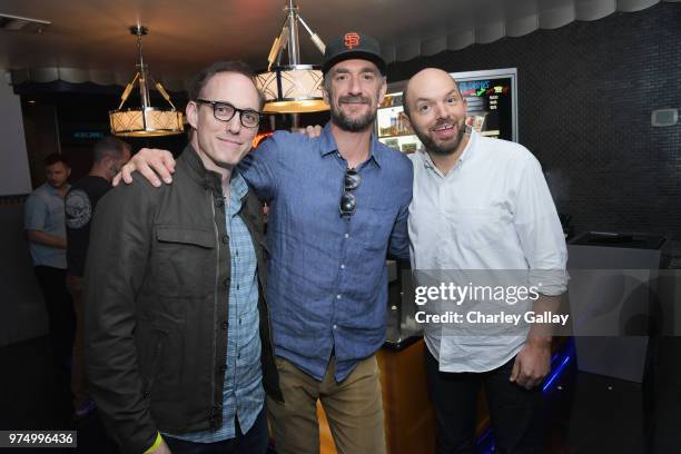 Seth Morrison and Paul Scheer attend "Mr. Neighbor's House 2" Los Angeles screening presented by Adult Swim at Los Feliz Theatre on June 14, 2018 in...