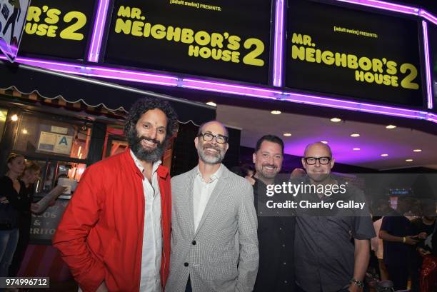 Jason Mantzoukas, Brian Huskey, Jesse Falcon, and Rob Corddry attend "Mr. Neighbor's House 2" Los Angeles screening presented by Adult Swim at Los...